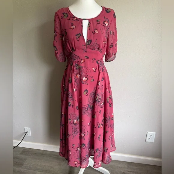 Free People | Dresses | Free People Mauve Pink Butterfly Aline Midi Dress  Womens 6 Cottagecore Boho | Poshmark